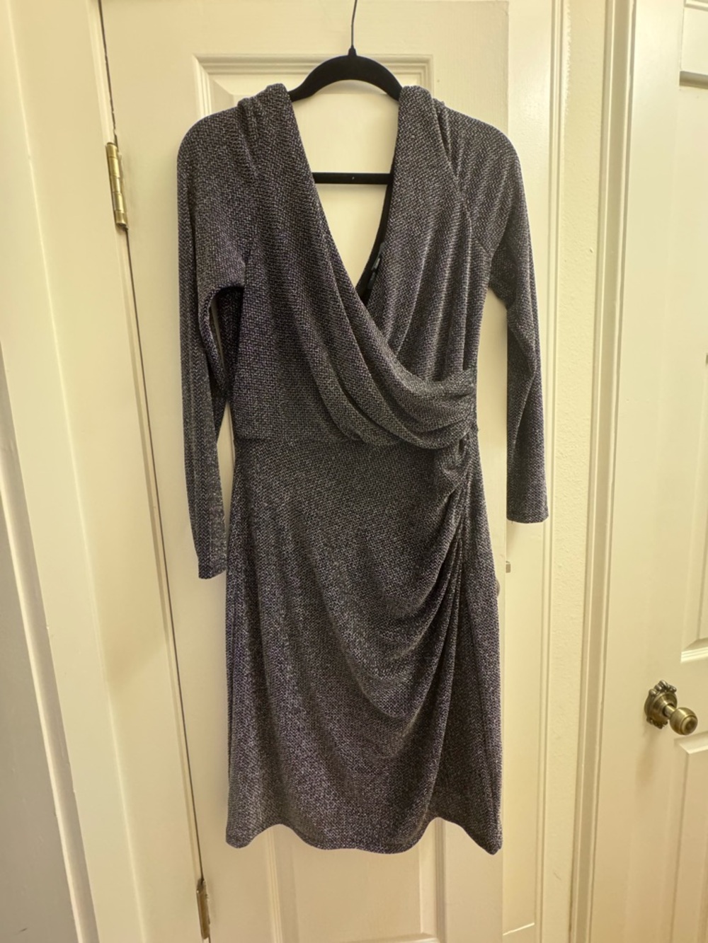 Ralph Lauren Heather Gray Draped Surplice Long-Sleeve Dress